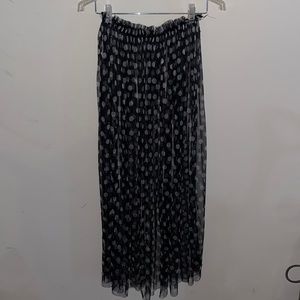 Sheer Long Black Skirt w/PolkaDot&Silver Beading!